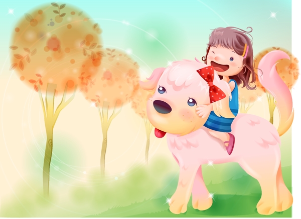 騎著大狗的可愛小女孩