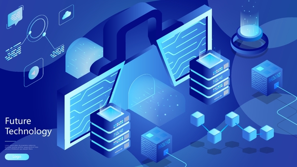 科技网页未来互联网商务办公2.5D插画