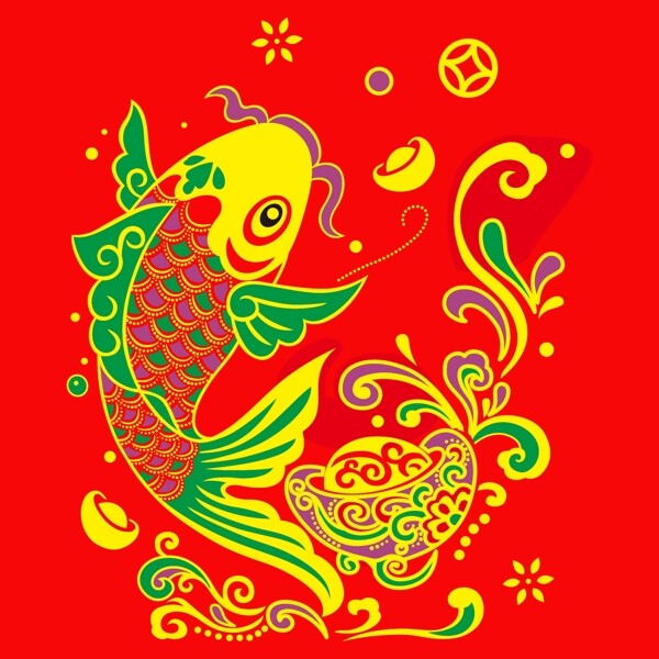 印花矢量圖T恤圖案吉祥圖案動(dòng)物魚免費(fèi)素材