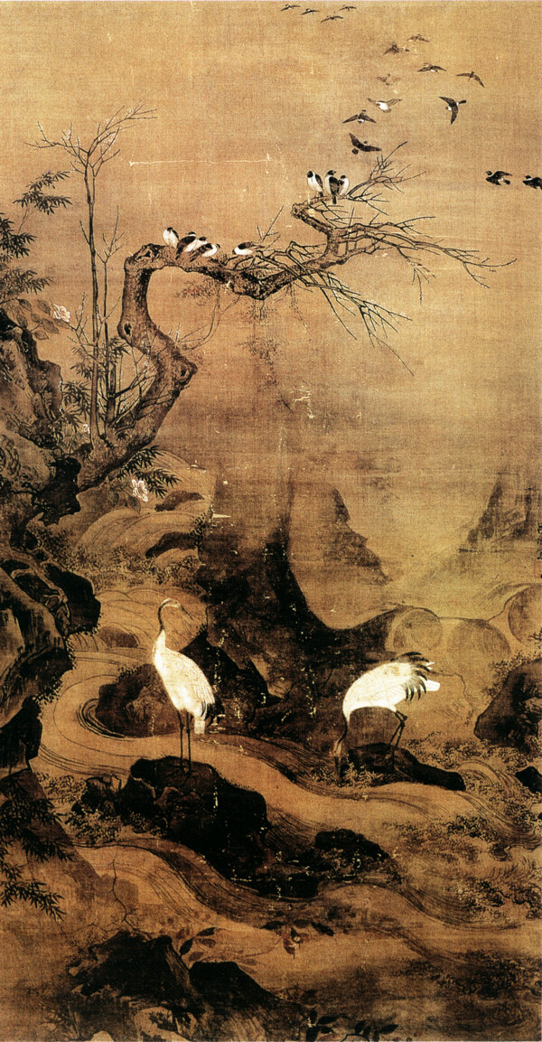 溪鶴圖山水畫中國古畫0423