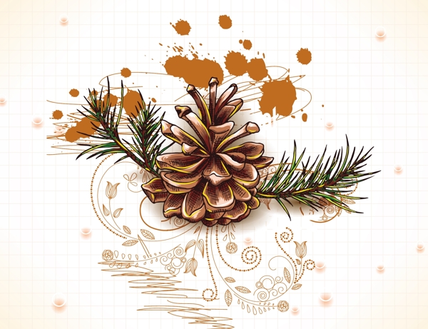 圣诞节插画矢量与松树锥和冷杉