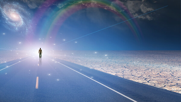 道路与彩虹图片