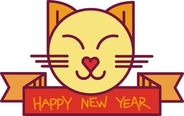 矢量可爱新年快乐喜庆猫头小标签