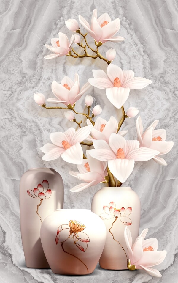 简约浮雕立体花卉花瓶玄关装饰画