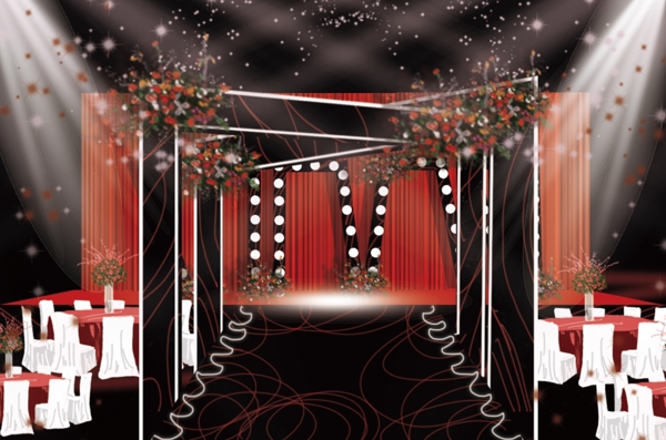 大气红黑色婚礼舞台仪式区背景效果图