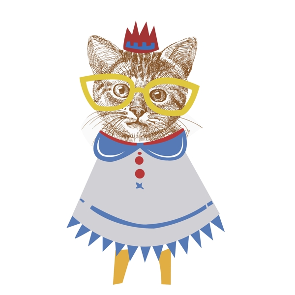 印花矢量圖動物貓擬人眼鏡免費素材