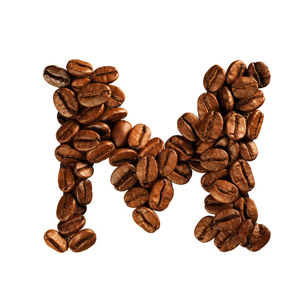咖啡豆组成的字母M