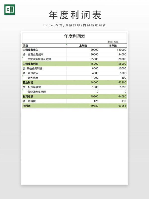年度利潤(rùn)表