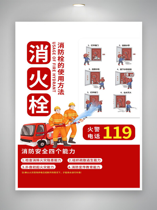 消防安全知識之消防栓使用方法宣傳海報(bào)