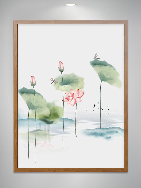 中國傳統(tǒng)水墨畫荷花荷葉插畫素材