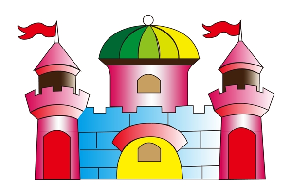 可爱的彩色城堡插画