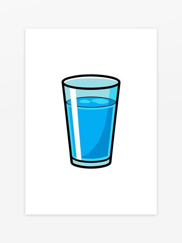 簡約風格藍色玻璃水杯插畫