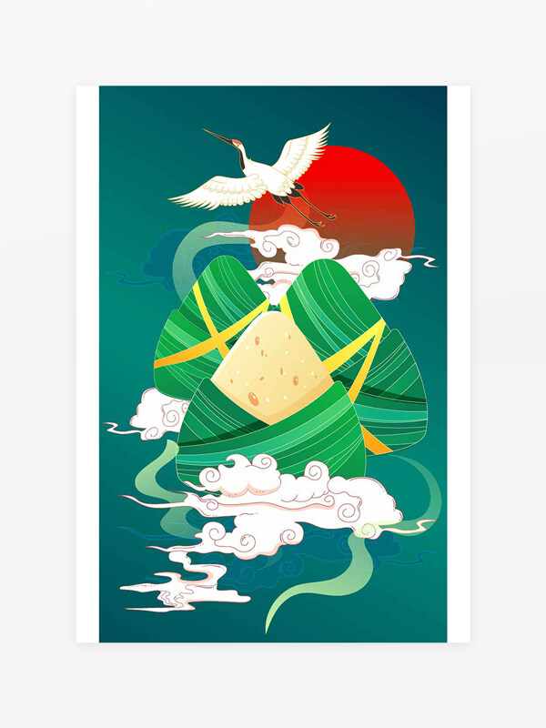 簡約國潮風(fēng)端午節(jié)粽子綠色背景插畫