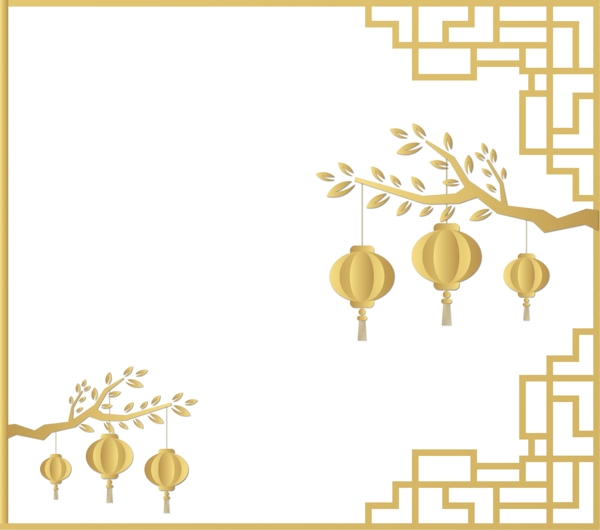 金黄色卡通中国风灯笼挂饰边框