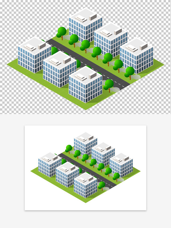 創(chuàng)意卡通城市現(xiàn)代建筑街景插畫