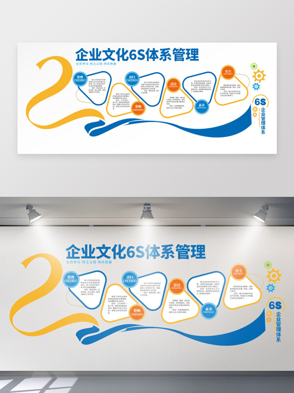 簡約幾何圖案彩色飄帶企業(yè)文化體系6S管理展板