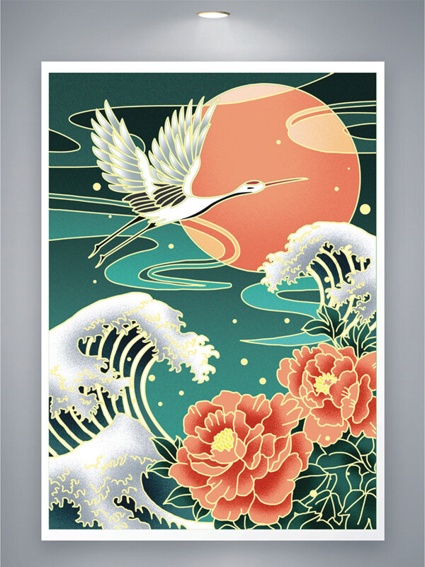 中國(guó)風(fēng)創(chuàng)意綠色國(guó)潮手繪插畫(huà)背景