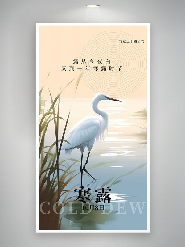 清新文藝背景白鷺插畫傳統(tǒng)節(jié)氣之寒露海報(bào)