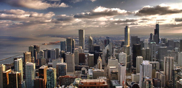 芝加哥日落城景图片
