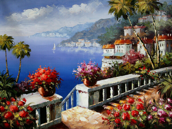 欧式地中海油画风景图片