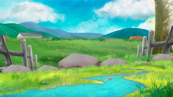 清新風(fēng)綠色河邊風(fēng)景背景