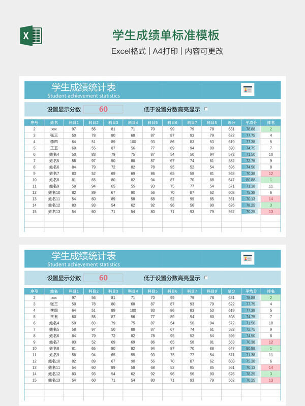 学生成绩单标准模板