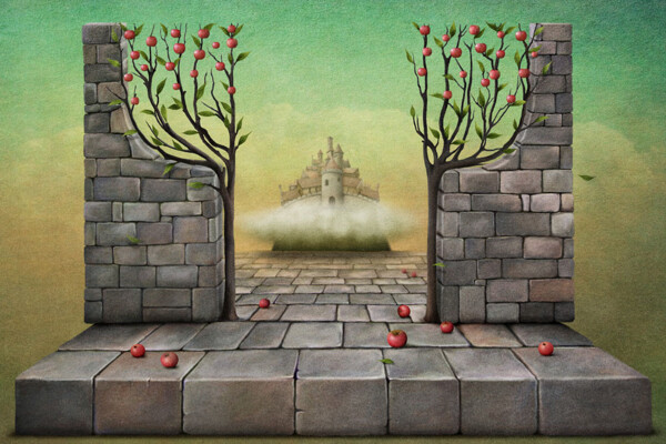 卡通城堡苹果树图片
