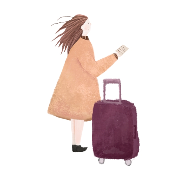 帶著行李箱旅行的女人卡通元素