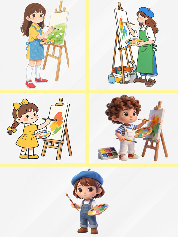 简约扁平童趣卡通儿童画画场景插画