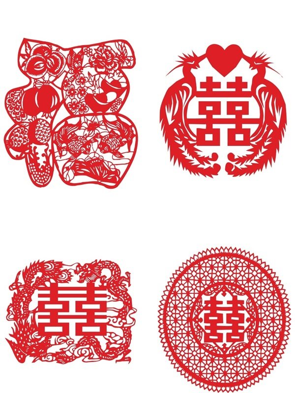 中国传统剪纸窗花福字和双喜