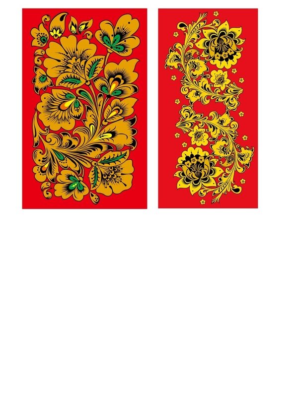 传统 欧式俄式 花卉图案背景贴图 红底黄花似锦