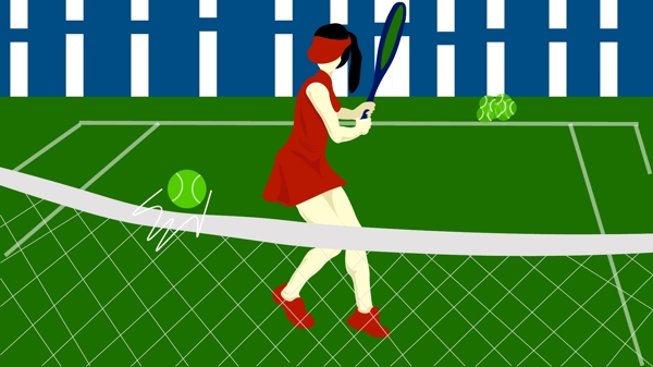 女子网球运动员插画
