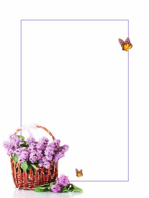全原创水彩质感清新鲜花蝴蝶边框海报背景