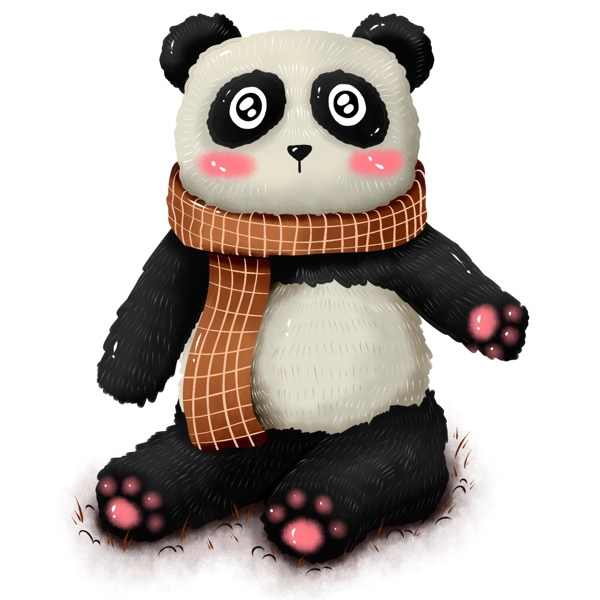原创手绘动物熊猫国宝冬季冬日围巾