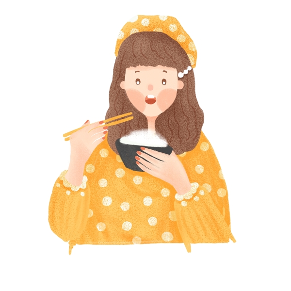 卡通可愛吃飯的女孩子人物插畫