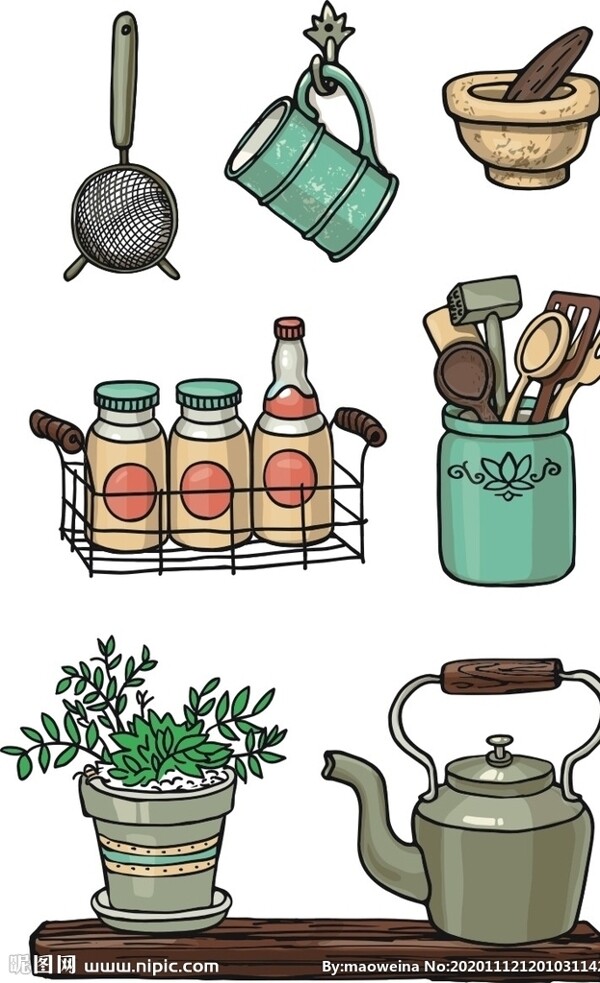 卡通手绘厨房餐具图片