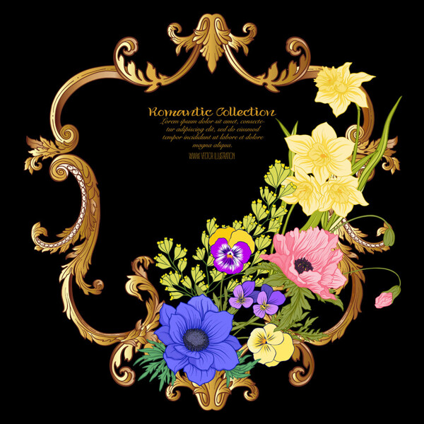 彩色花朵与边框设计图片