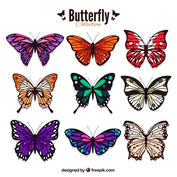 9款彩色蝴蝶设计矢量素材