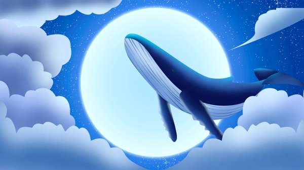 梦幻空中鲸鱼插画