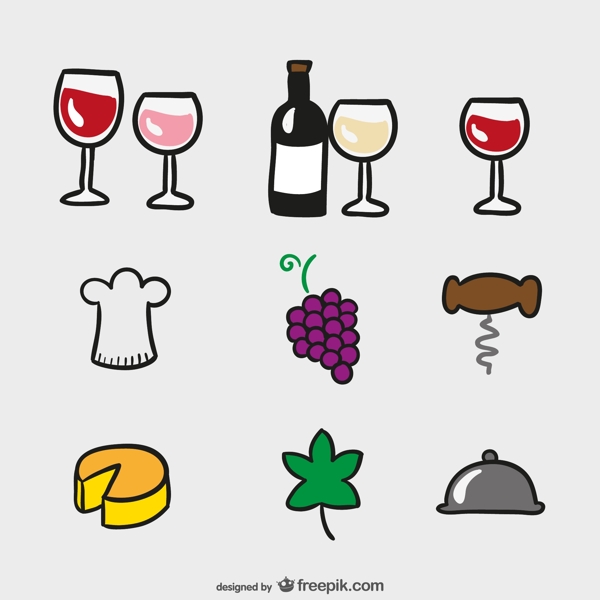 简笔画葡萄酒元素图标矢量素材图片