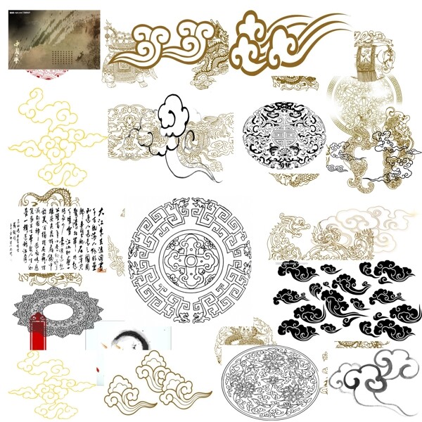 中国风龙凤雕刻图纹素材