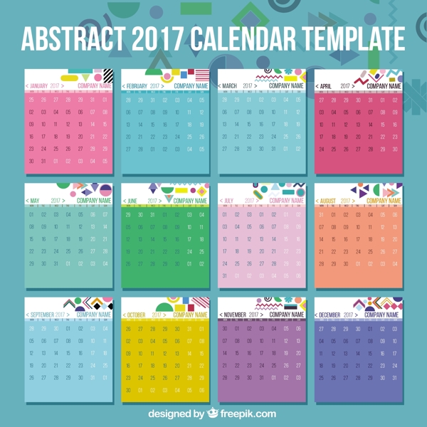 具有抽象细节的2017日历模板