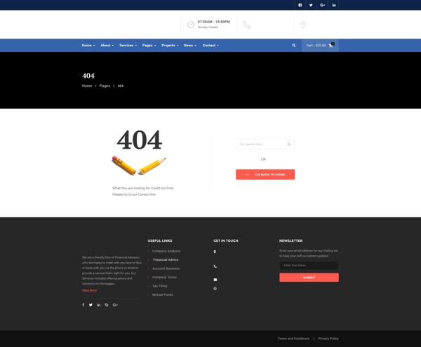 公司企业官网404页面设计PSD模板