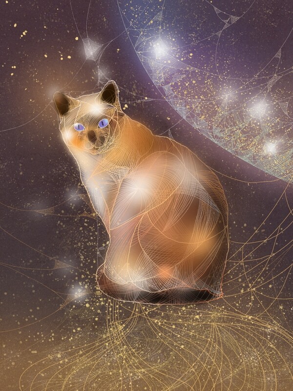 动物复古风猫咪独特透明感插画