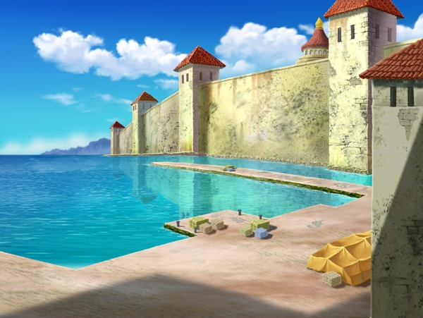动画背景湖边城墙图片