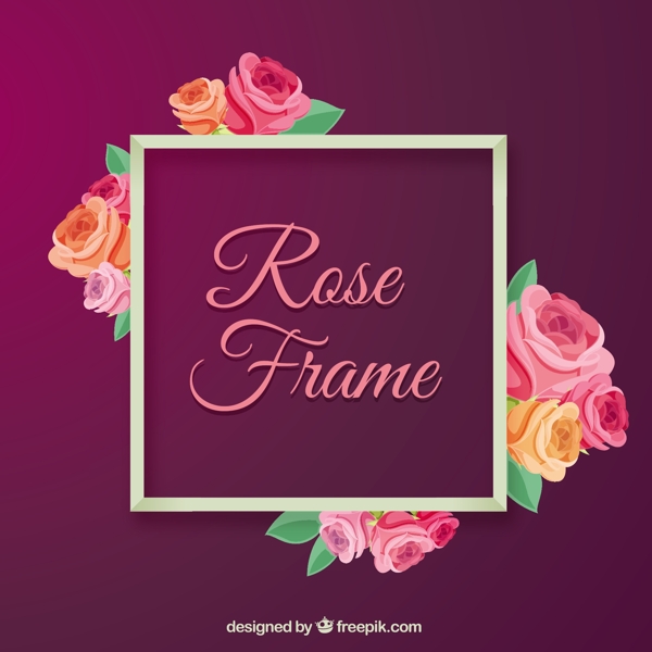 可爱的彩色玫瑰框架花边