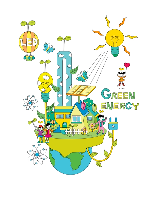 卡通环保太阳能素材设计