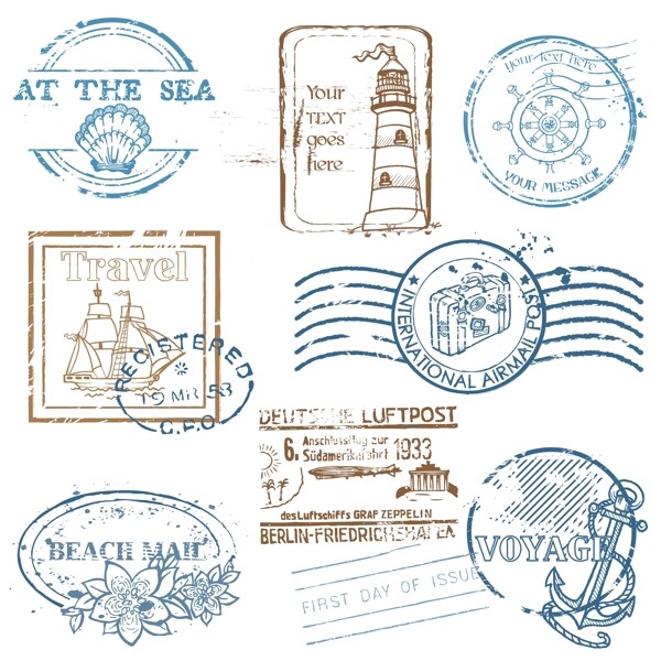 创意邮戳印章怀旧古典设计图标