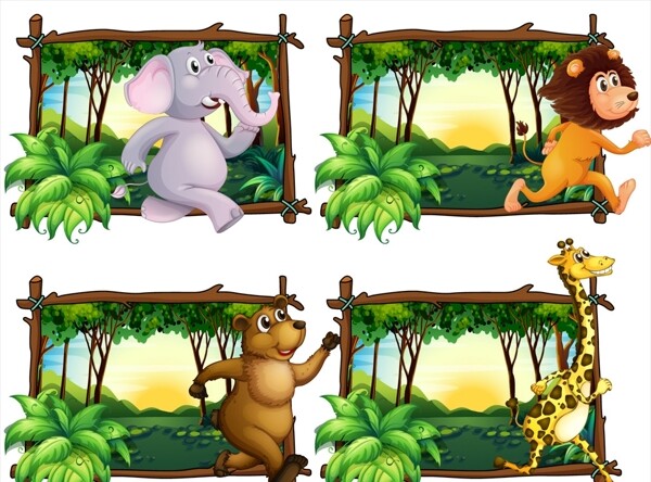 森林卡通动物背景