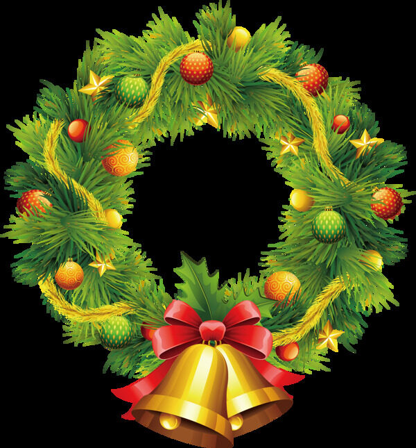 精美圣诞松枝铃铛圆环元素